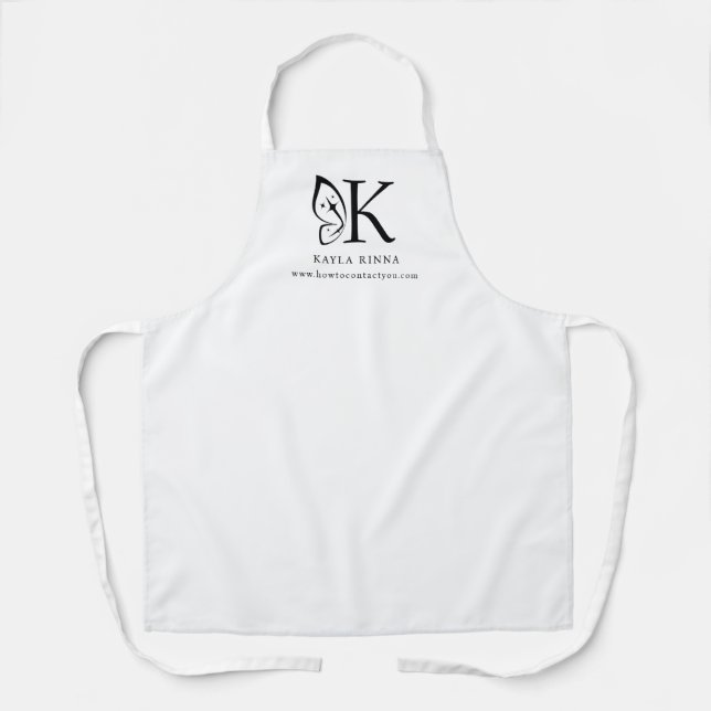 White Personalized Butterfly Wing Initial Monogram Apron (Front)