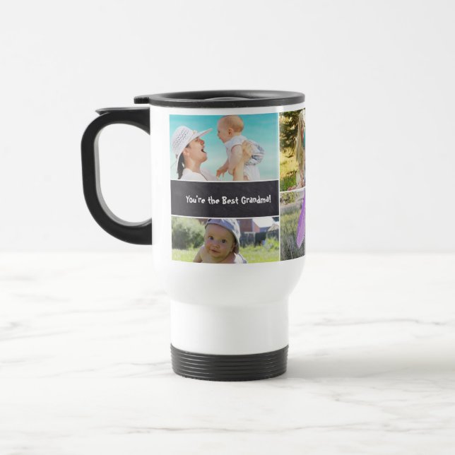 White Personalized,  Collage 6 Photos, Grandma Travel Mug (Left)