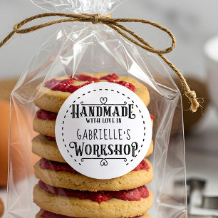 White Personalized Handmade with Love in Workshop Classic Round Sticker