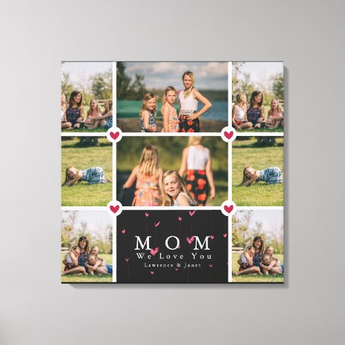 White Personalized Love You Mom 8 Photo collage Canvas Print