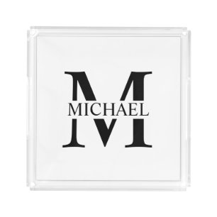 White Personalized Monogram and Name Acrylic Tray