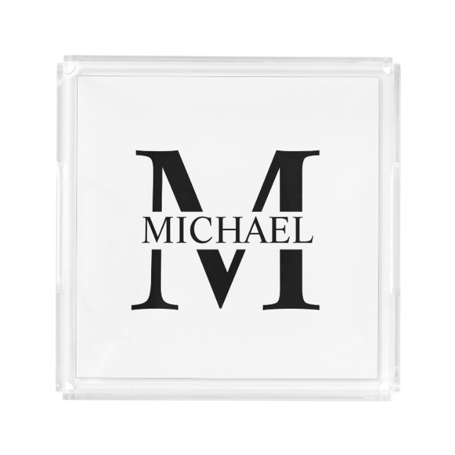 White Personalized Monogram and Name Acrylic Tray (Front)