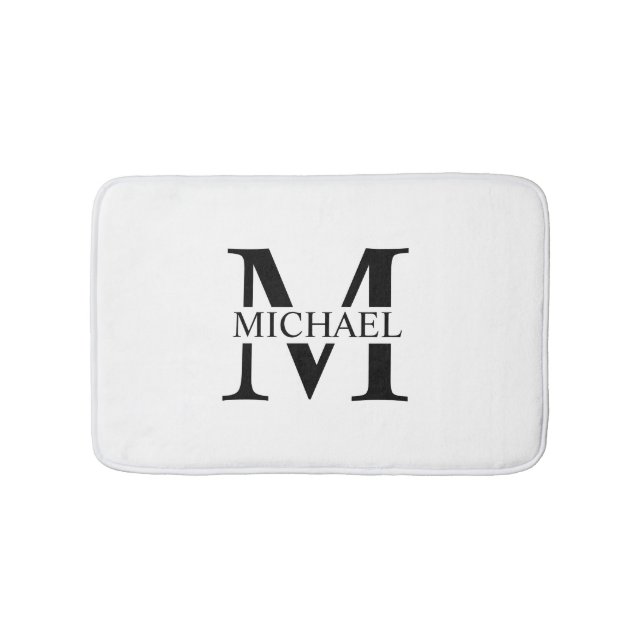White Personalized Monogram and Name Bath Mat (Front)