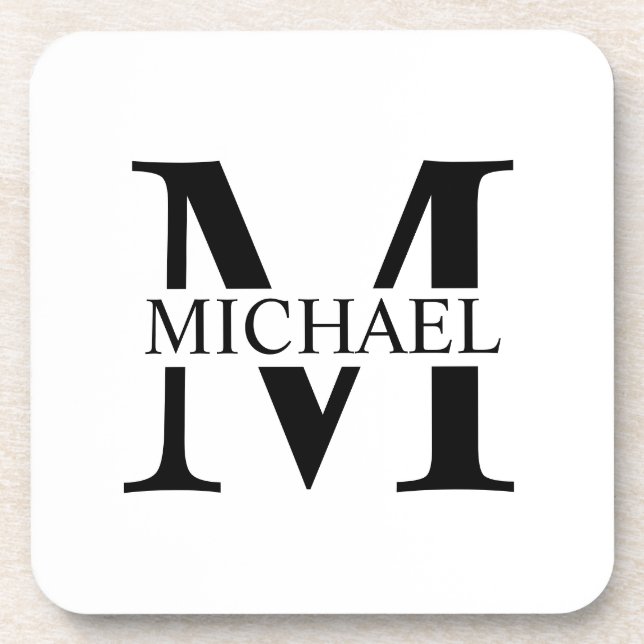 White Personalized Monogram and Name Beverage Coaster (Front)