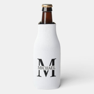 White Personalized Monogram and Name  Bottle Cooler