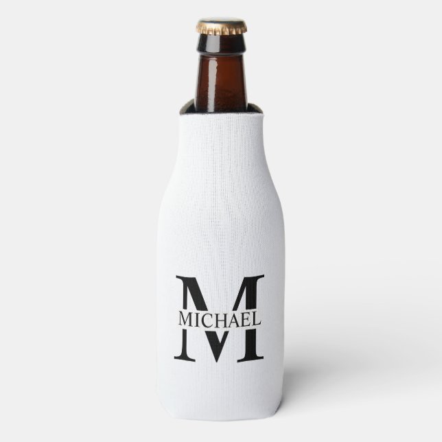 White Personalized Monogram and Name  Bottle Cooler (Bottle Front)