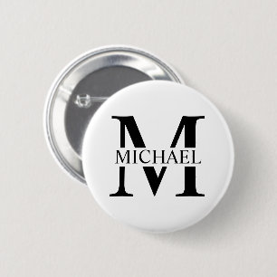 White Personalized Monogram and Name Button