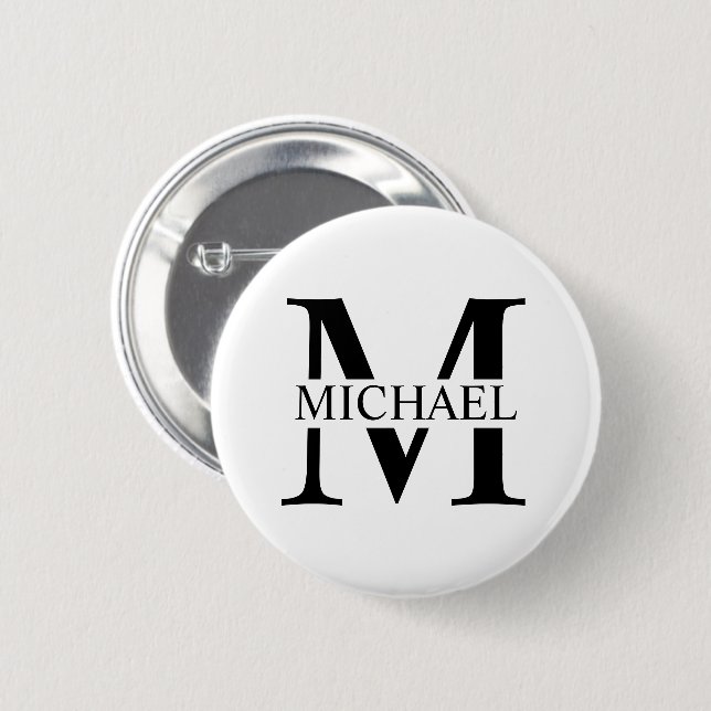 White Personalized Monogram and Name Button (Front & Back)