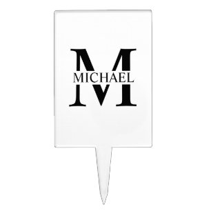 White Personalized Monogram and Name Cake Topper