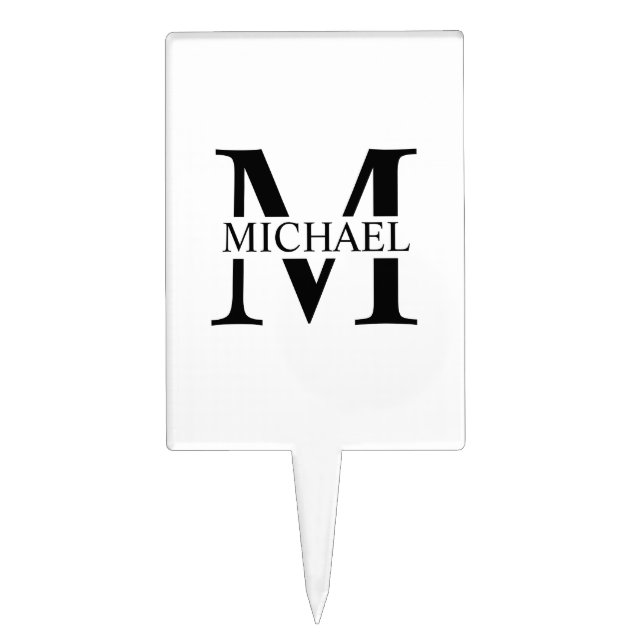 White Personalized Monogram and Name Cake Topper (Front)