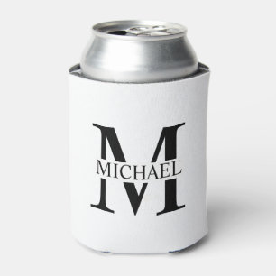 White Personalized Monogram and Name Can Cooler
