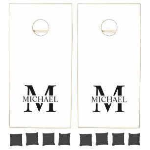 White Personalized Monogram and Name  Cornhole Set