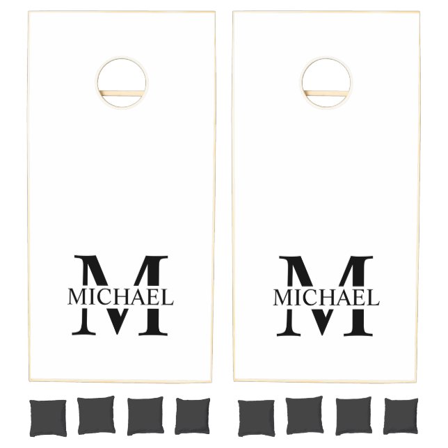 White Personalized Monogram and Name  Cornhole Set (Set)