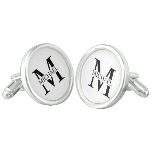 White Personalized Monogram and Name Cufflinks