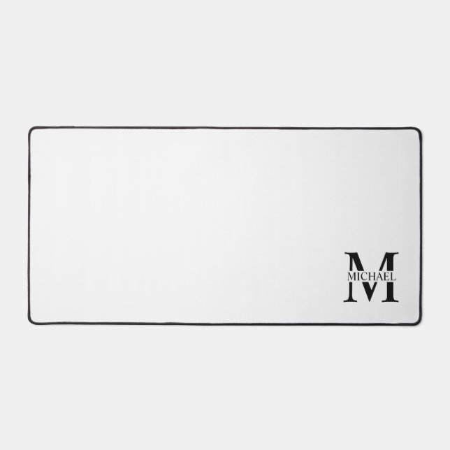 White Personalized Monogram and Name Desk Mat (Front)