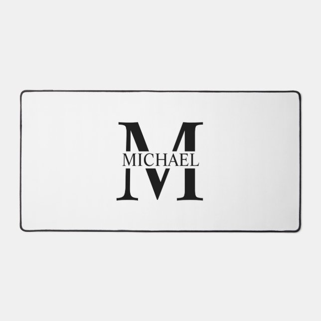 White Personalized Monogram and Name Desk Mat (Front)