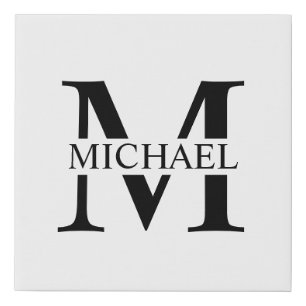 White Personalized Monogram and Name Faux Canvas Print