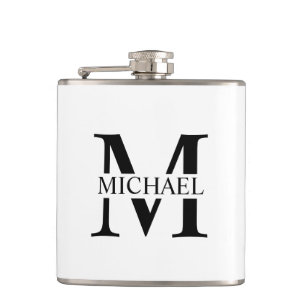 White Personalized Monogram and Name Flask