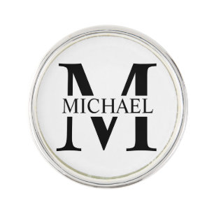 White Personalized Monogram and Name Lapel Pin