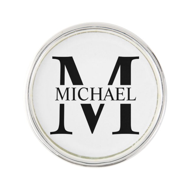 White Personalized Monogram and Name Lapel Pin (Front)