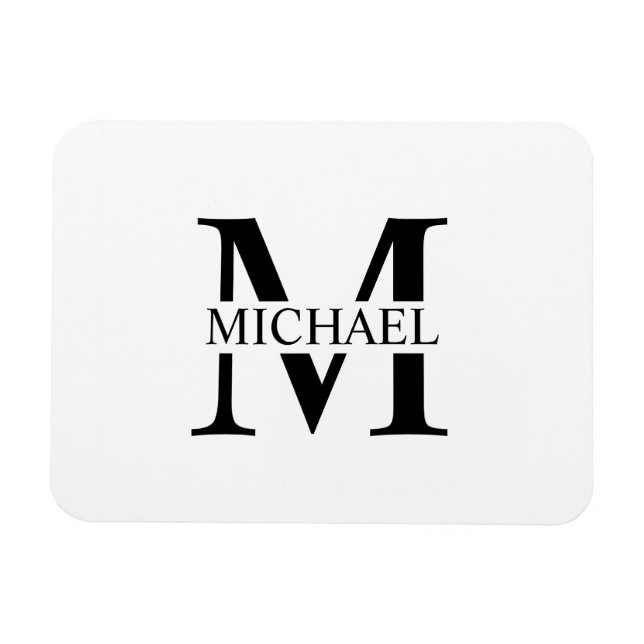 White Personalized Monogram and Name Magnet (Horizontal)