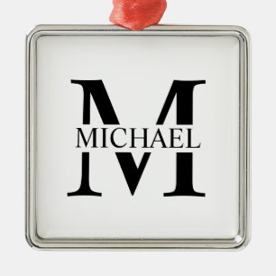 White Personalized Monogram and Name  Metal Ornament