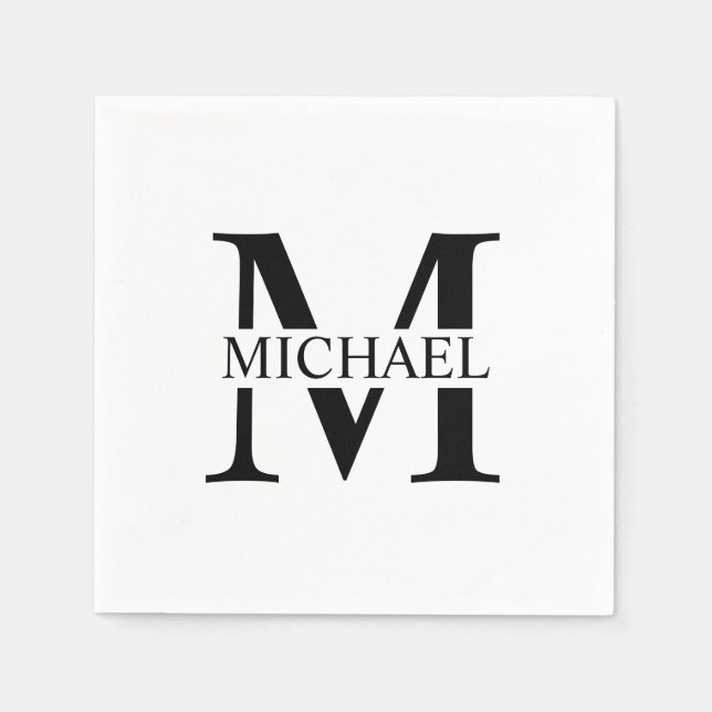 White Personalized Monogram and Name Napkins (Front)