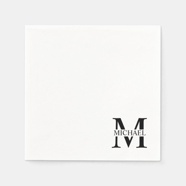White Personalized Monogram and Name Napkins (Front)