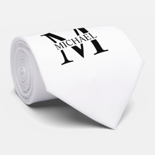 White Personalized Monogram and Name Neck Tie