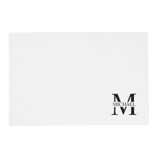 White Personalized Monogram and Name Placemat (Front)