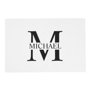 White Personalized Monogram and Name Placemat