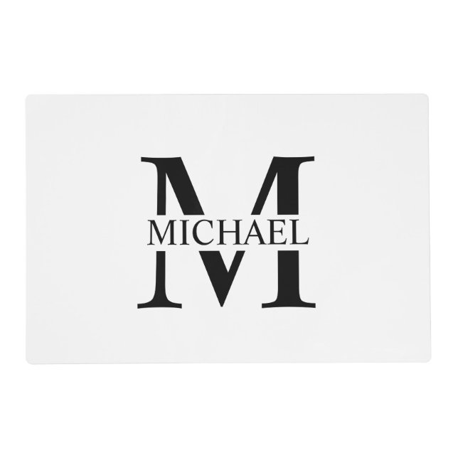 White Personalized Monogram and Name Placemat (Front)