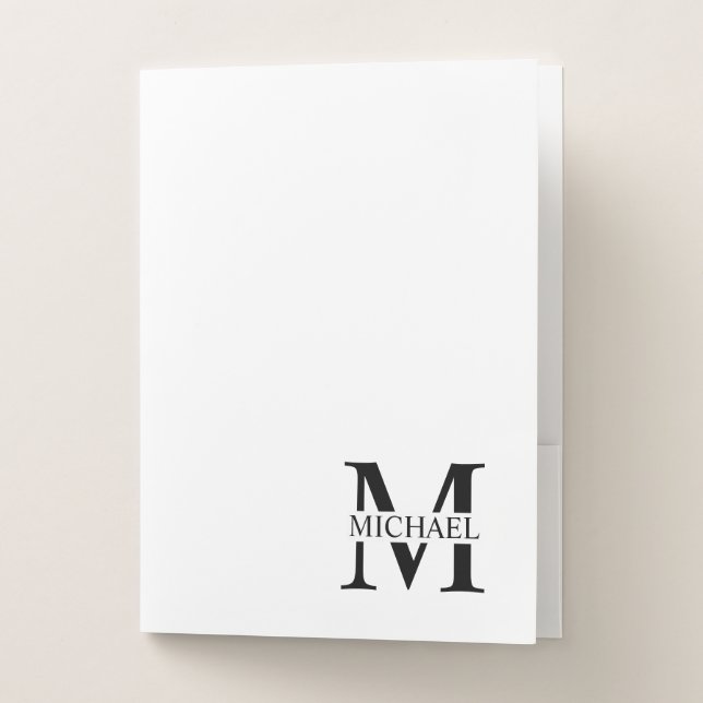 White Personalized Monogram and Name Pocket Folder (Front)