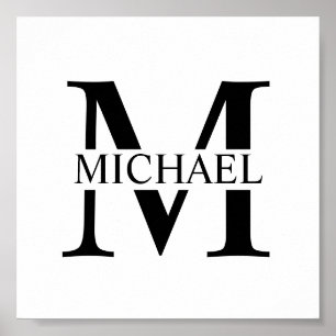 White Personalized Monogram and Name Poster