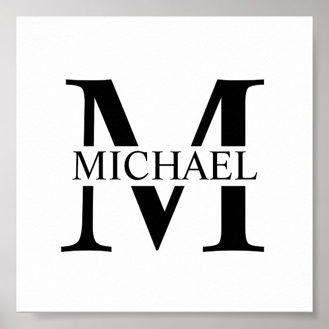 White Personalized Monogram and Name Poster (Front)