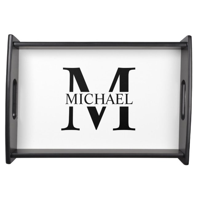 White Personalized Monogram and Name Serving Tray (Front)