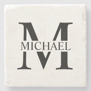 White Personalized Monogram and Name Stone Coaster