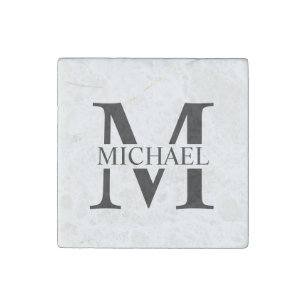White Personalized Monogram and Name Stone Magnet