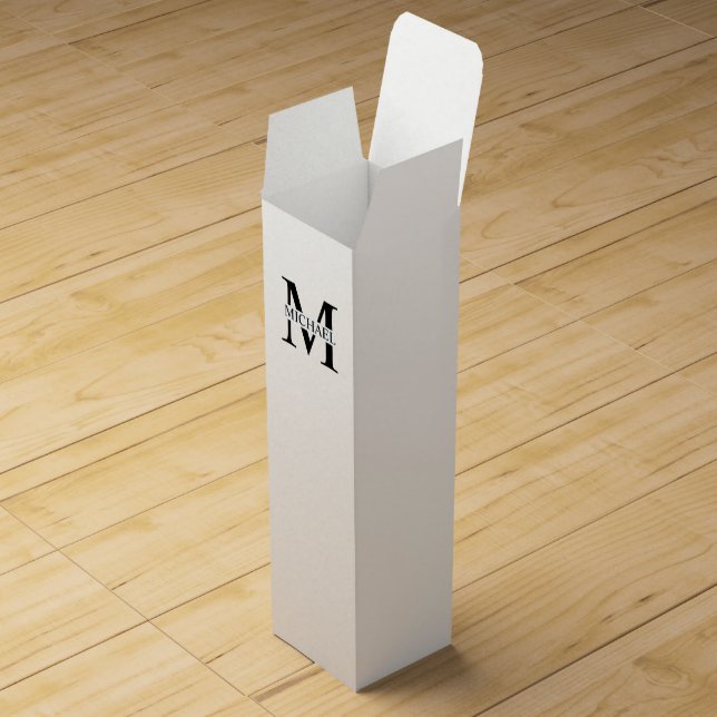 White Personalized Monogram and Name Wine Box (Opened)