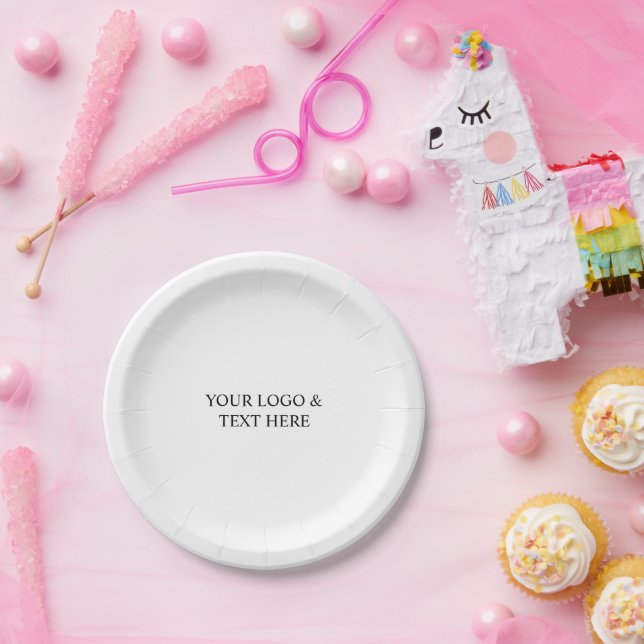 White Personalized – Your Logo & Text Here Paper Plates (Party)