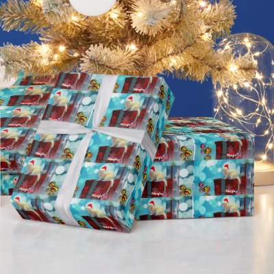 White Pet Ferret in Santa Hat  Wrapping Paper