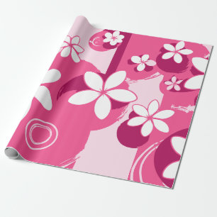 White Petal Flowers with Pink Outlines Wrapping Paper