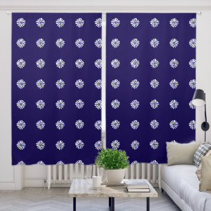 White Petals Dk Blue Blackout Curtains