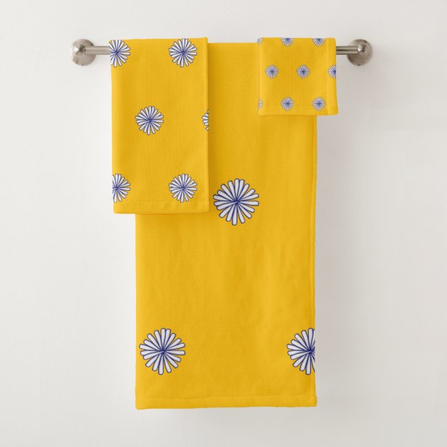 White Petals Yellow Gift Home Decor  Bath Towel Set (Insitu)