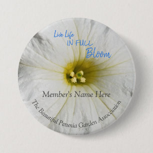 White Petunia Flower Close-Up Photo Name Tag Button