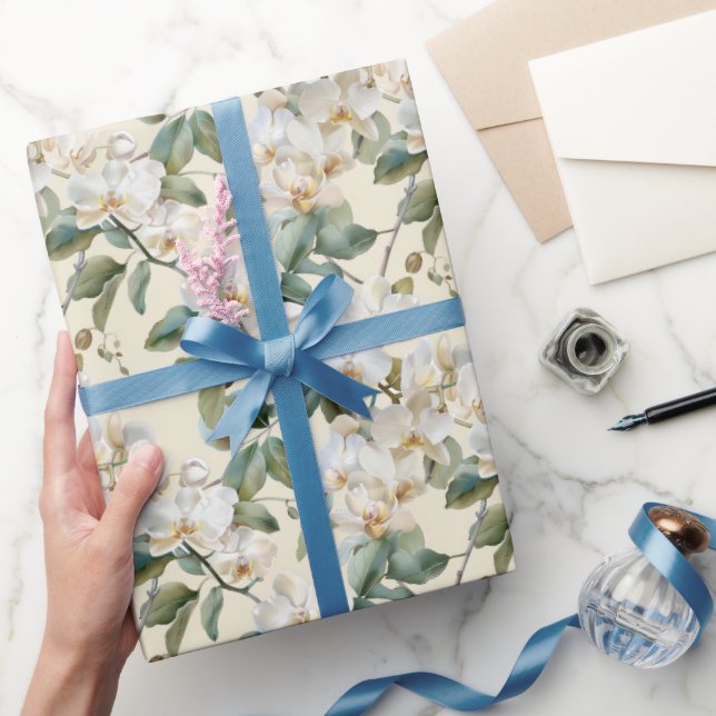 White Phalaenopsis Orchid Wrapping Paper (Gifting)