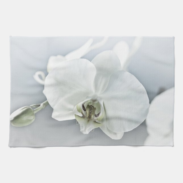 White Phaleonopsis Orchid Kitchen Towel (Horizontal)