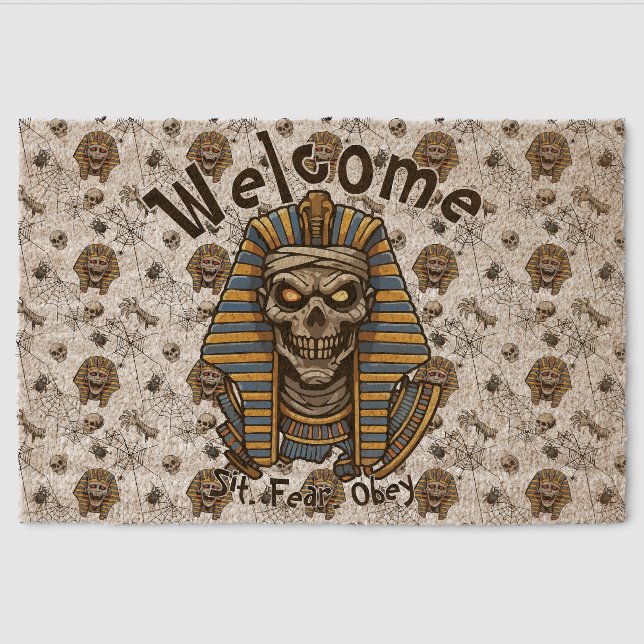 🤍 White Pharaoh Mummy Doormat 🎃👑 Fiber Doormat (Front)