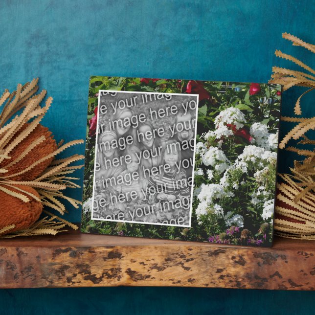 White Phlox Flower Garden Add Your Own Photo Plaque (Side)