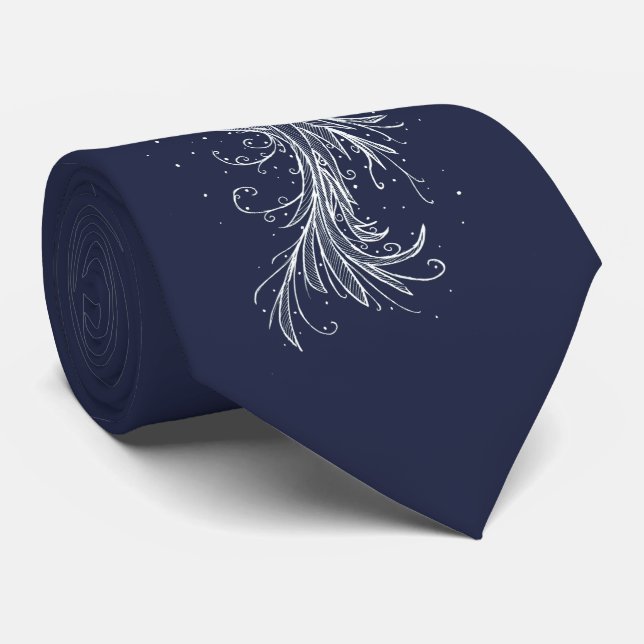 White Phoenix Lineart Blue Tie (Rolled)